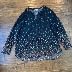 Old Navy Shirt Women’s Size 2XL Plus Black Pink Rose Top Tunic Garden Cottage